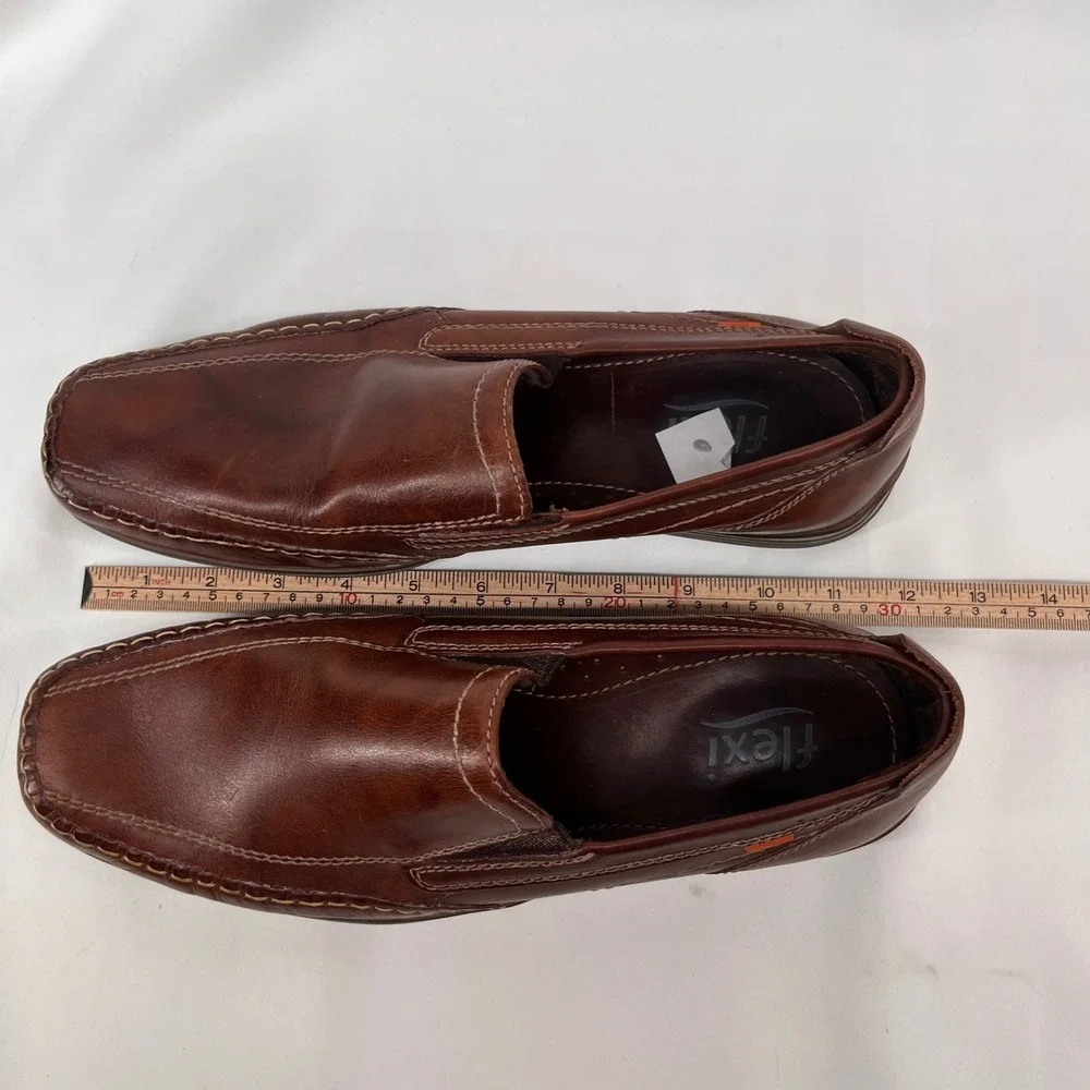 Flexi Mens Brown Leather Slip On Moc Toe Loafers Made in Mexico Size 10